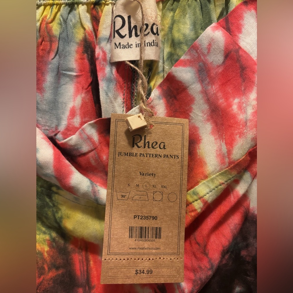 Rhea Tie Dye Harem Pants NWT Boho Festival Flowy Large Red Yellow - Picture 5 of 5